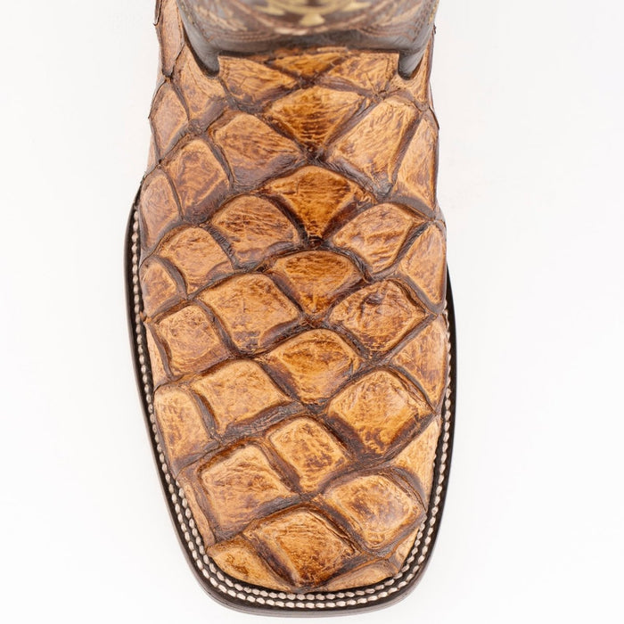 Ferrini Bronco Men's Print Pirarucu Fish Boots Handcrafted Cognac - Ferrini Boots