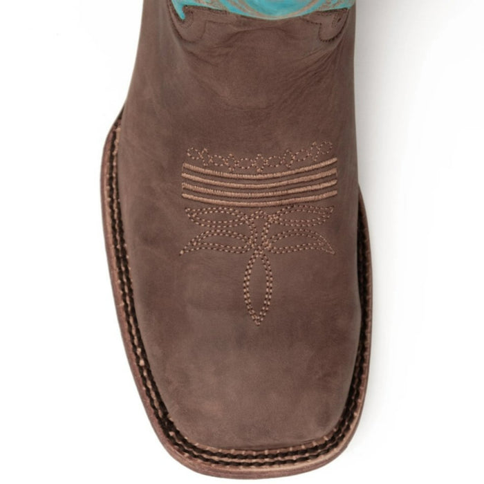 Ferrini Men's Blaze Hunter Square Toe Boots Handcrafted - Chocolate/Turquoise - Ferrini Boots