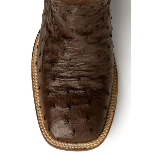 Ferrini Men's Colt Full Quill Ostrich Square Toe Boots Handcrafted - Chocolate - Ferrini Boots