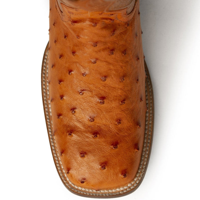 Ferrini Men's Colt Full Quill Ostrich Square Toe Boots Handcrafted - Cognac - Ferrini Boots