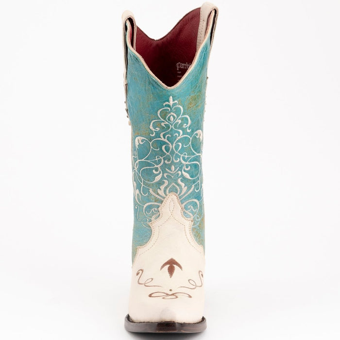 Ferrini Women's Duchess Snip Toe Boots Handcrafted - Cream/Turquoise - Ferrini Boots
