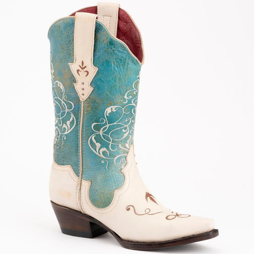 Ferrini Women's Duchess Snip Toe Boots Handcrafted - Cream/Turquoise - Ferrini Boots