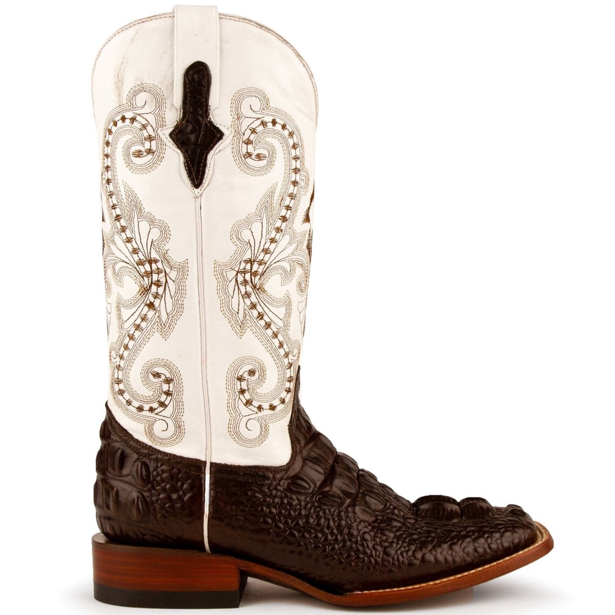 Ferrini Women's Rancher Square Toe Boots Crocodile Print - Chocolate/White - Ferrini Boots