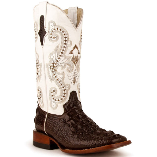 Ferrini Women's Rancher Square Toe Boots Crocodile Print - Chocolate/White - Ferrini Boots