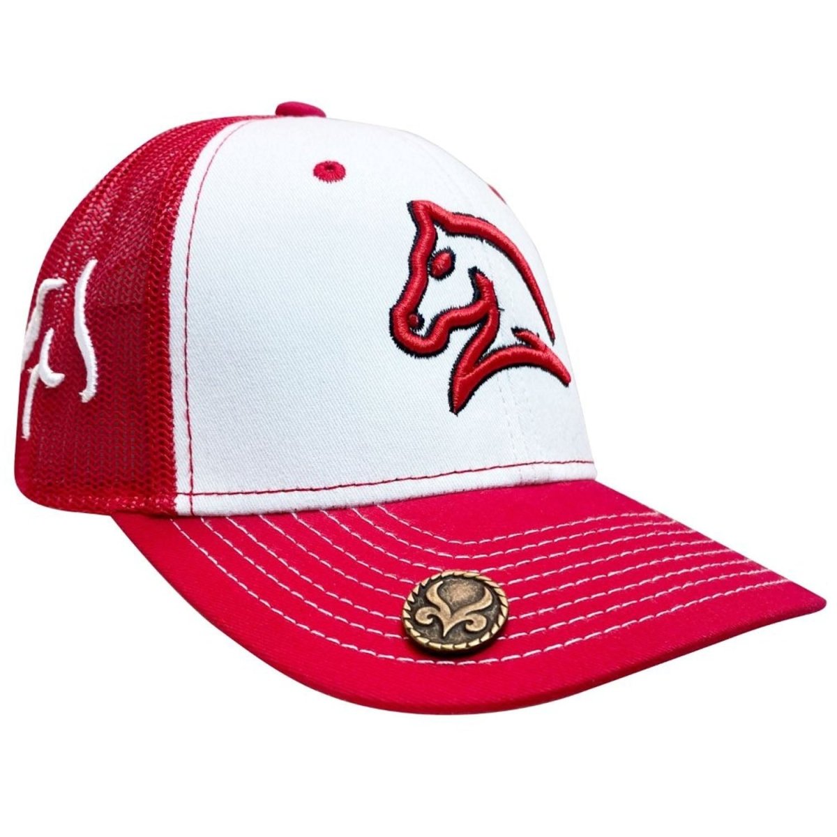 Gorra Charra con Bordado de Caballo Color Blanco y Rojo WD-1757 - White Diamonds Boots