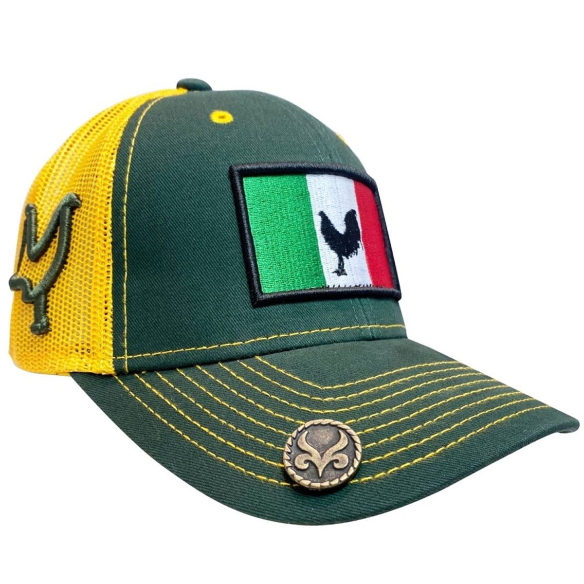 Gorra Charra con Bordado de Caballo Color Verde y Amarillo WD-1760 - White Diamonds Boots