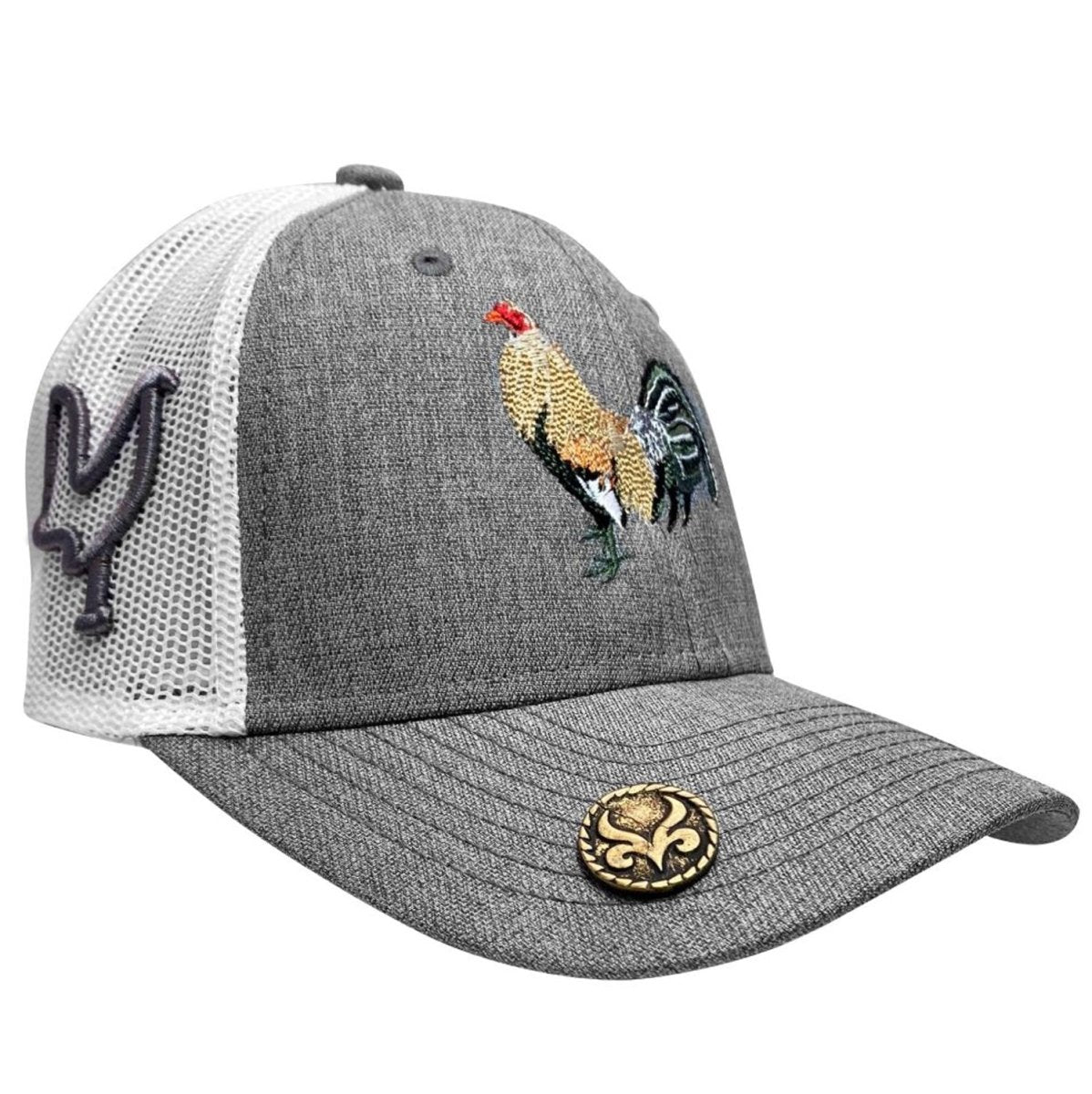 Gorra Charra con Bordado de Gallo Color Gris con Blanco WD-1759 - White Diamonds Boots