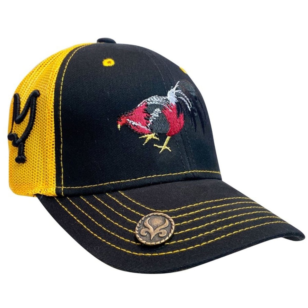 Gorra Charra con Bordado de Gallo Color Negro y Amarillo WD-1752 - ImporMexico
