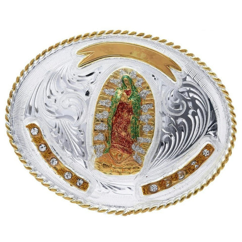 Cowboy Buckle with Virgin of Guadalupe made of Fine Alpaca  display picture 2