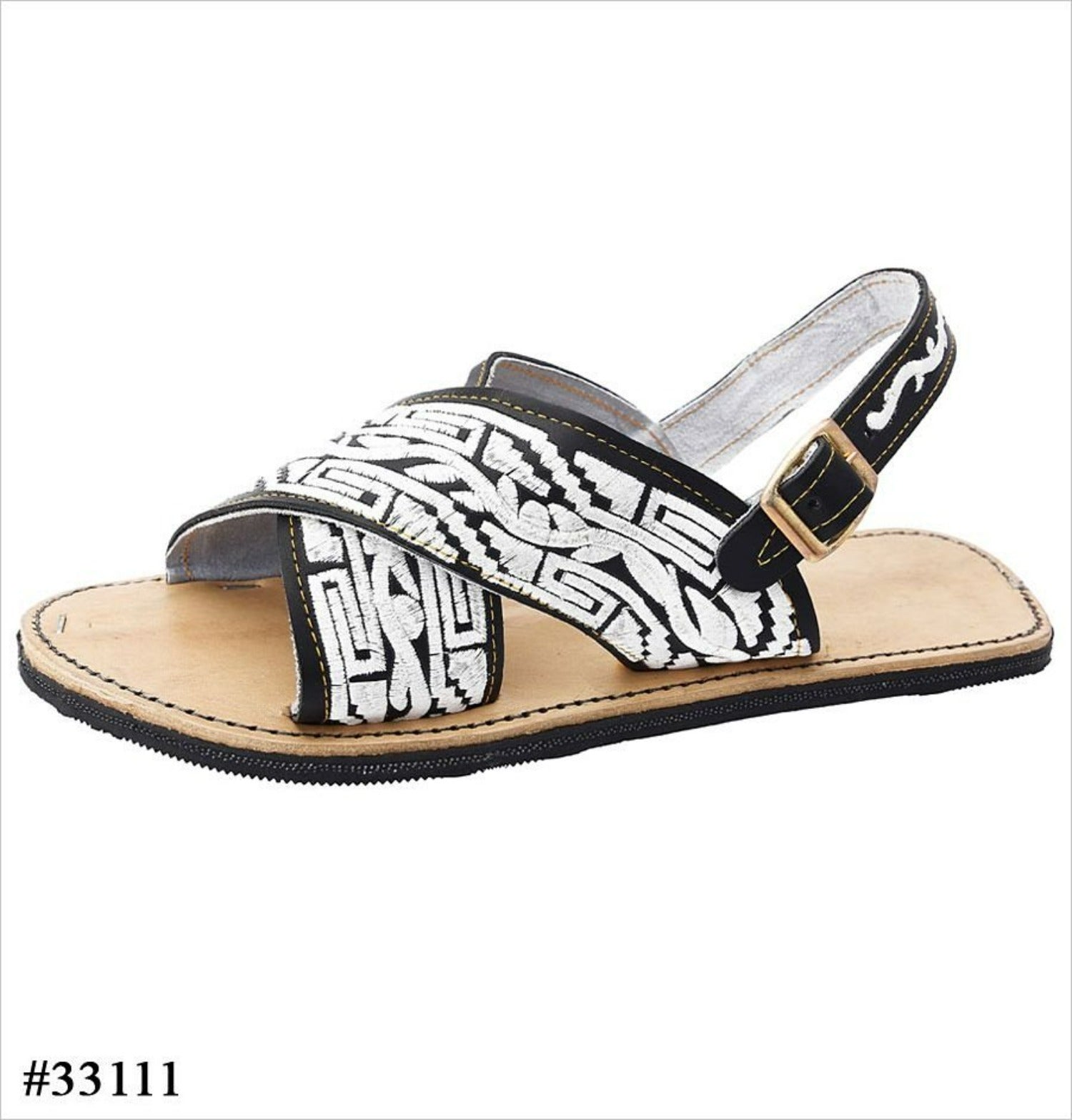 Huarache Cruzado Bordado para Hombre con Grecas Color Negro