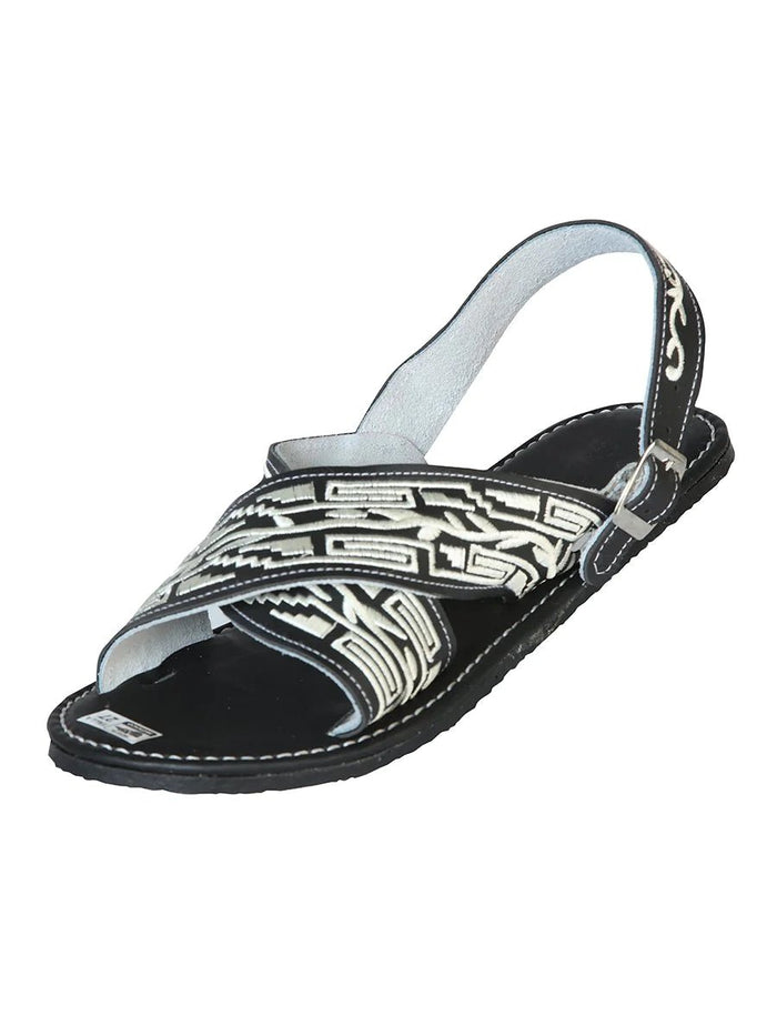 Huarache Cruzado Bordado para Hombre con Grecas Color Negro imp-33113