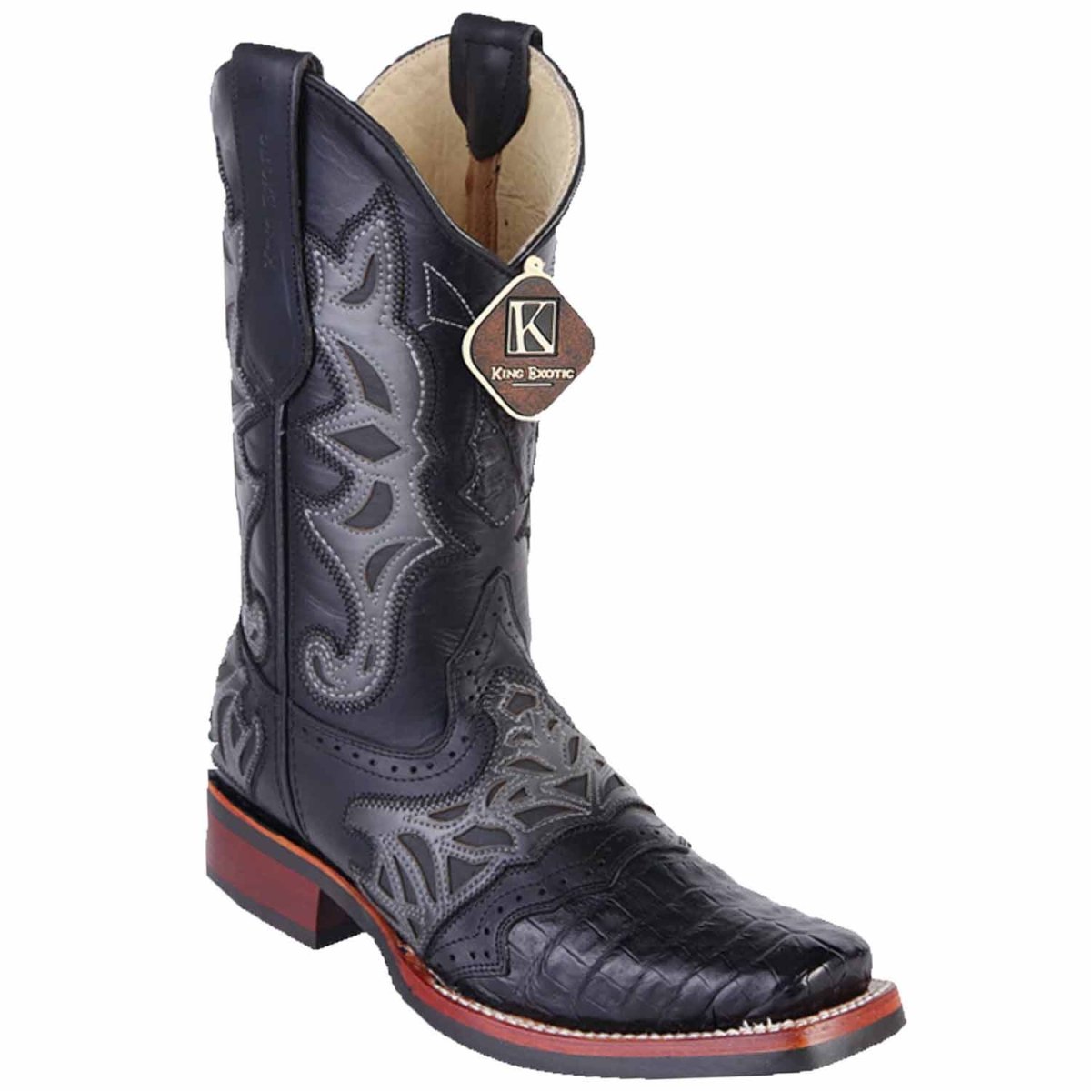Botas de Cocodrilo Grabado Horma Rodeo Cuadrada Color Negro