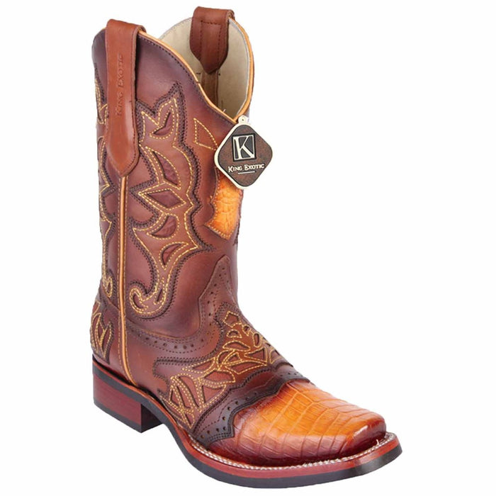 King Exotic Men's Caiman Belly Square Toe Boots with Saddle - Buttercup 48118202 - King Exotic Boots