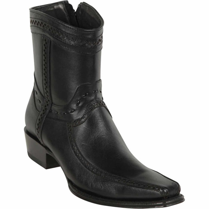 Los Altos Men's European Toe Short Leather Boots - Black 76BF3805 - Los Altos Boots