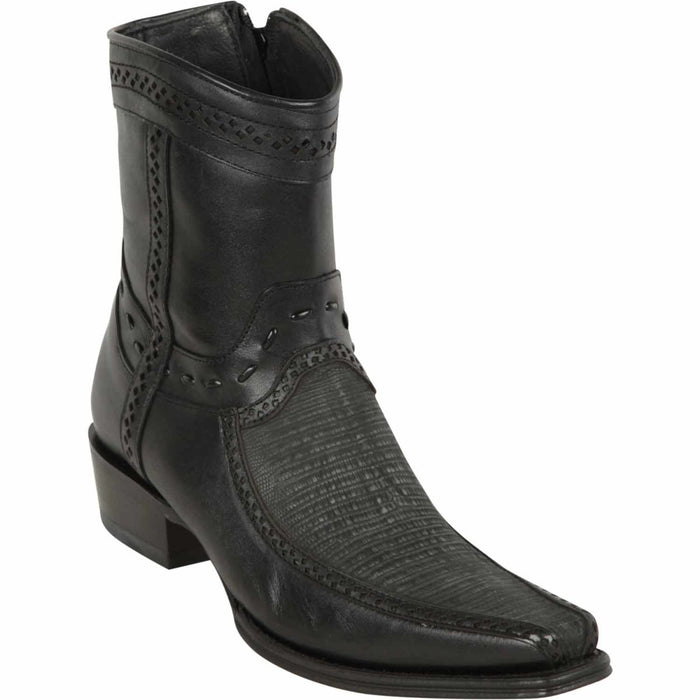 Los Altos Men's Lizard Skin European Toe Short Boots - Sanded Black 76BF0774 - Los Altos Boots