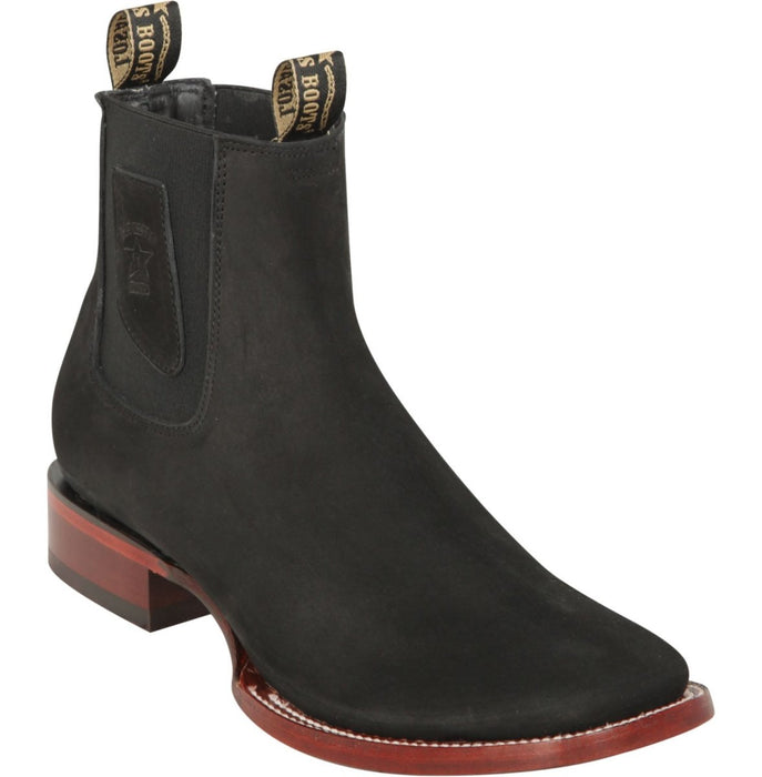 Los Altos Men's Wide Square Toe Suede Leather Short Boots - Black 82BE6305 - Los Altos Boots