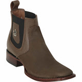 Wester Genuine Nubuck Perforated Wide Square Toe Ankle Boots Brown Color - Los Altos Boots Side View 