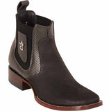 Wester Genuine Nubuck Wide Square Toe Ankle Boots Tobacco Color - Los Altos Boots Side View 