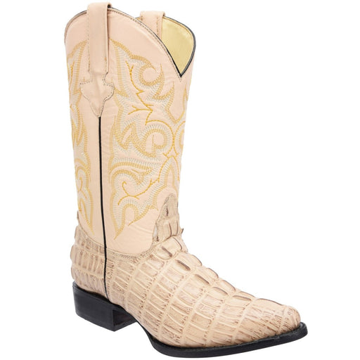 Men's Caiman Tail Print Leather J-Toe Boots - Oryx - Rodeo Imports