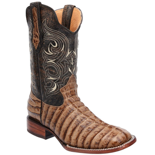 Men's Caiman Tail Print Leather Square Toe Boots - Oryx - Rodeo Imports