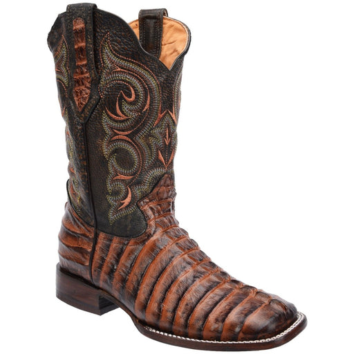 Men's Caiman Tail Print Leather Square Toe Boots - Shedron - Rodeo Imports