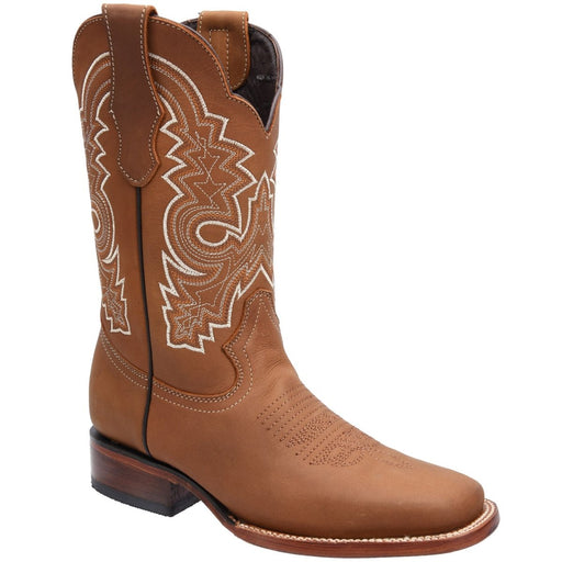 Men's Genuine Crazy Leather Square Toe Boots - Brown - Rodeo Imports