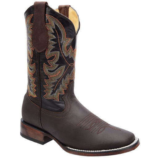 Men's Genuine Crazy Leather Square Toe Boots - Dark Brown - Rodeo Imports