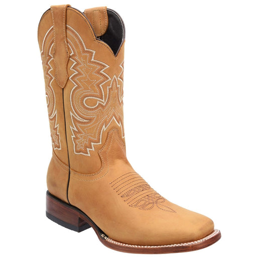 Men's Genuine Crazy Leather Square Toe Boots - Honey - Rodeo Imports
