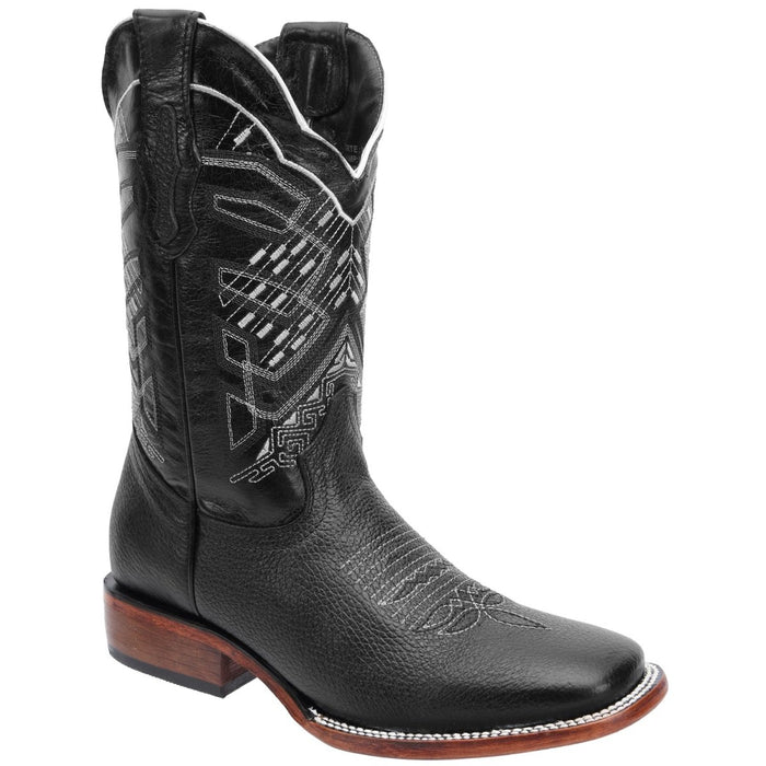 Men's Genuine Floter Leather Square Toe Boots - Black - Rodeo Imports