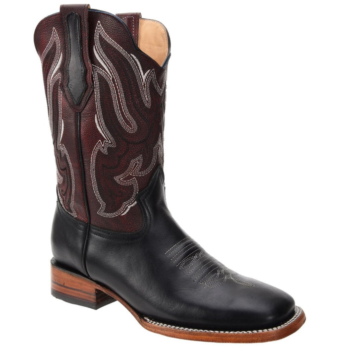 Men's Genuine Pull Up Leather Square Toe Boots - Black - Rodeo Imports