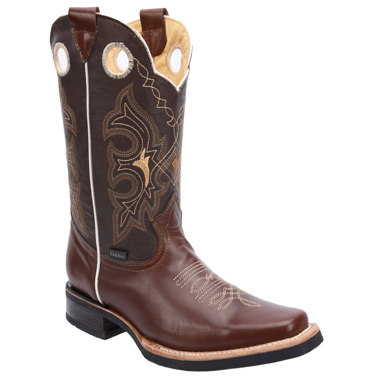 Men s Genuine Pull Up Leather Square Toe Boots Rubber Sole Brown CaballoBronco