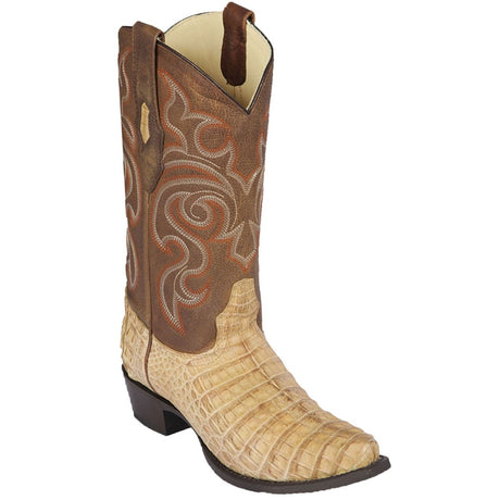 Original Caiman Belly Crocodile Western Boots with Snip Toe in Honey Grasso - Los Altos Boots - Side View