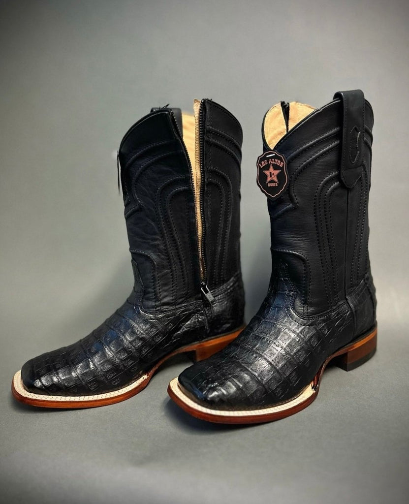 Men's Los Altos Caiman Belly Square Toe Boots with Zipper - Black 82Z8205