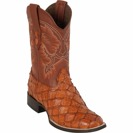 Men's Los Altos Monster Fish Skin Wide Square Toe Boots - Cognac 4822R1003 - Los Altos Boots