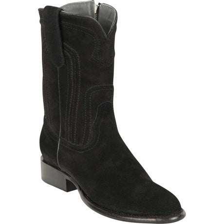 Western Genuine Suede Roper Round Toe Boots With zipper Black Color - Los Altos Boots - Side View