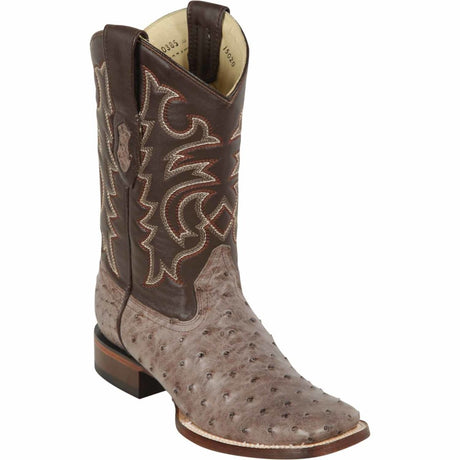 Western Genuine Ostrich Wide Square Toe Boots Rustic Brown Color - Los Altos Boots Side View