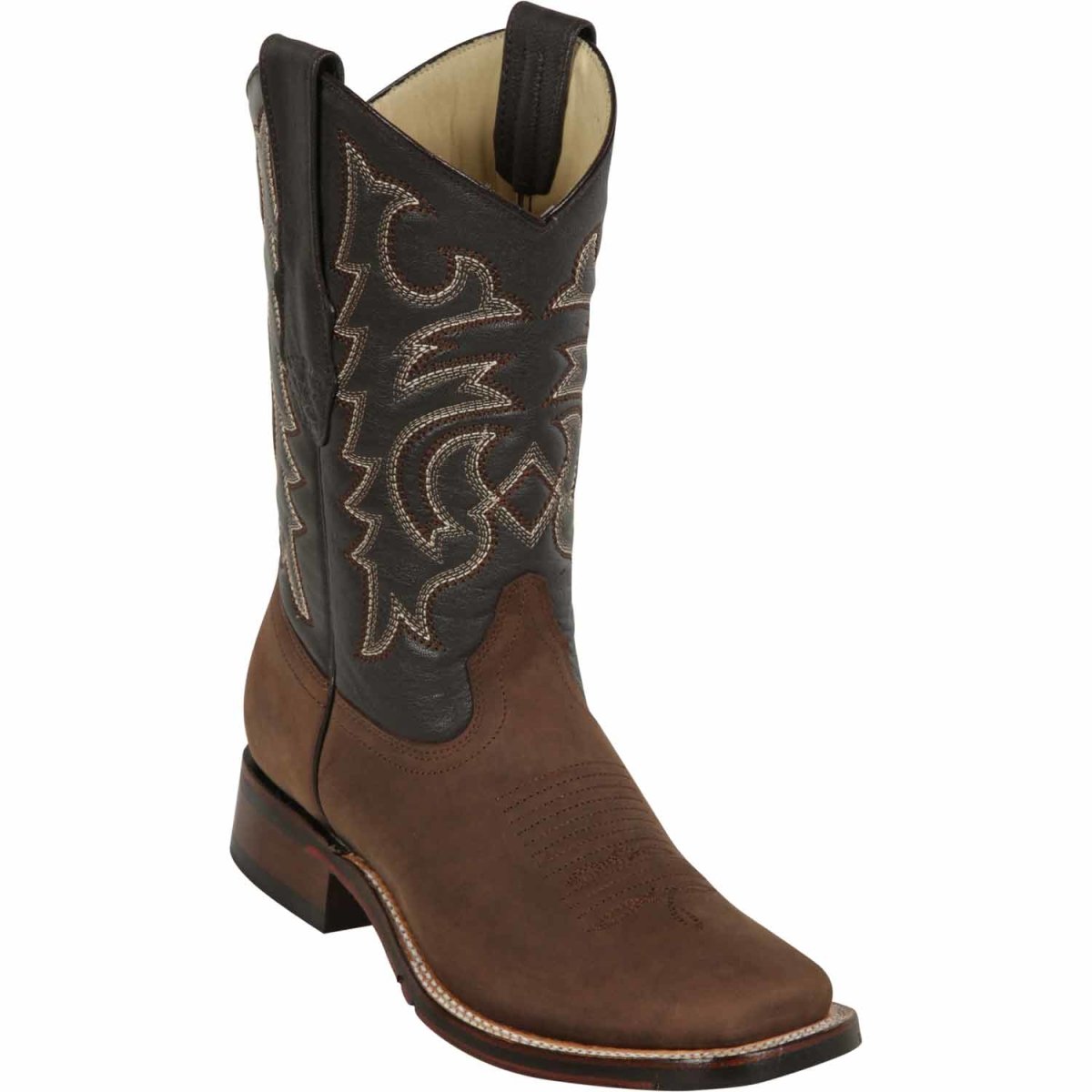 Men's Los Altos Wide Square Toe Crazy Leather Boots - Brown 8266207 - Los Altos Boots Side View