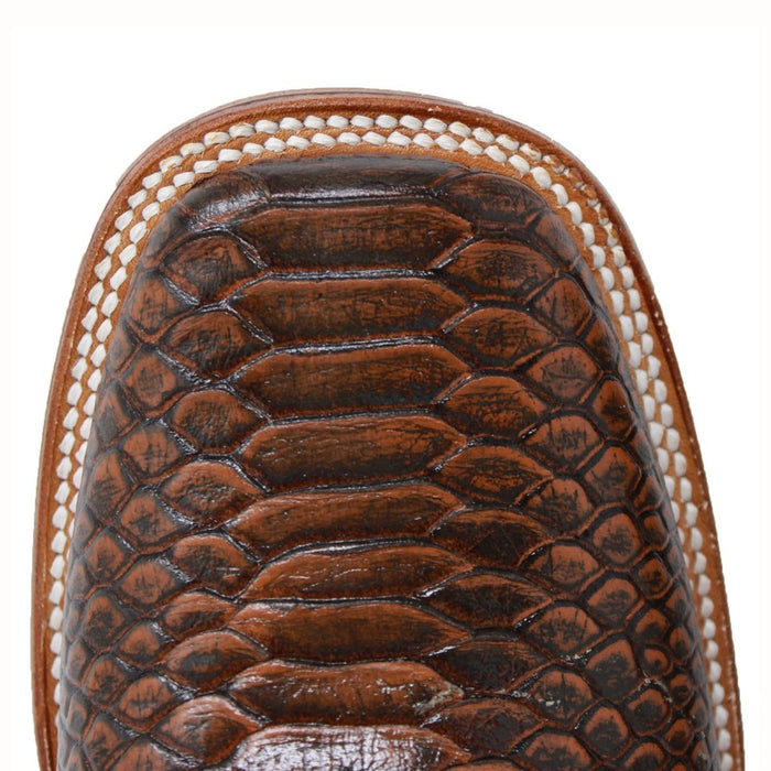 Men's Python Print Leather Square Toe Boots - Honey - LA CARRETA