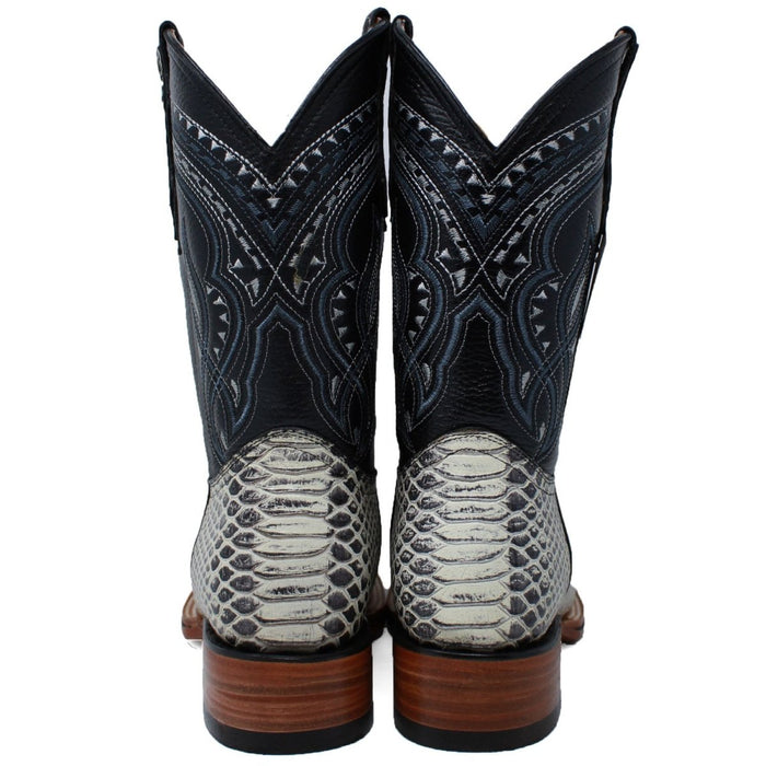 Men's Python Print Leather Square Toe Boots - Natural - LA CARRETA