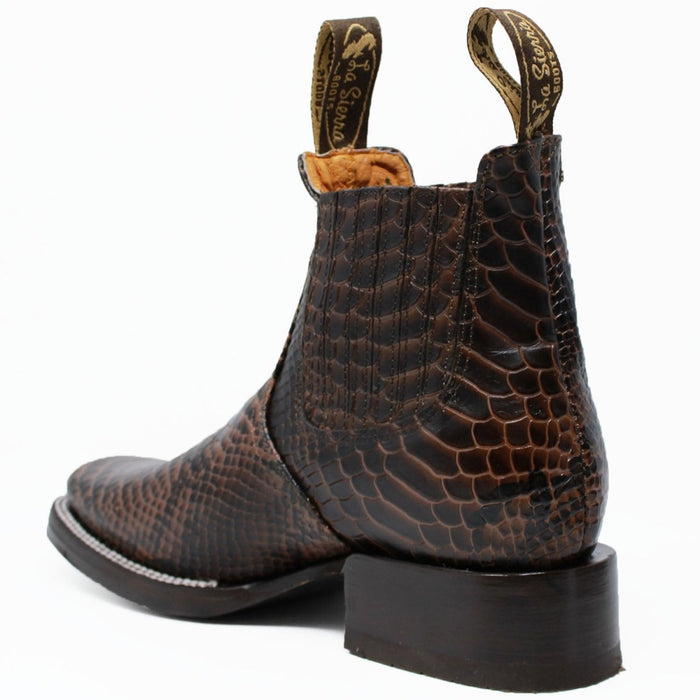 Men's Square Toe Ankle Boots Python Print Brown - LA CARRETA