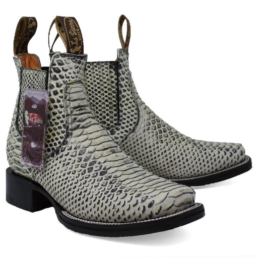 Men's Square Toe Ankle Boots Python Print Natural - LA CARRETA