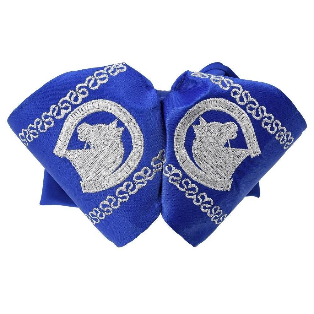 Moño Charro Bordado Color Azul Rey con Hilo Plateado imp-72531