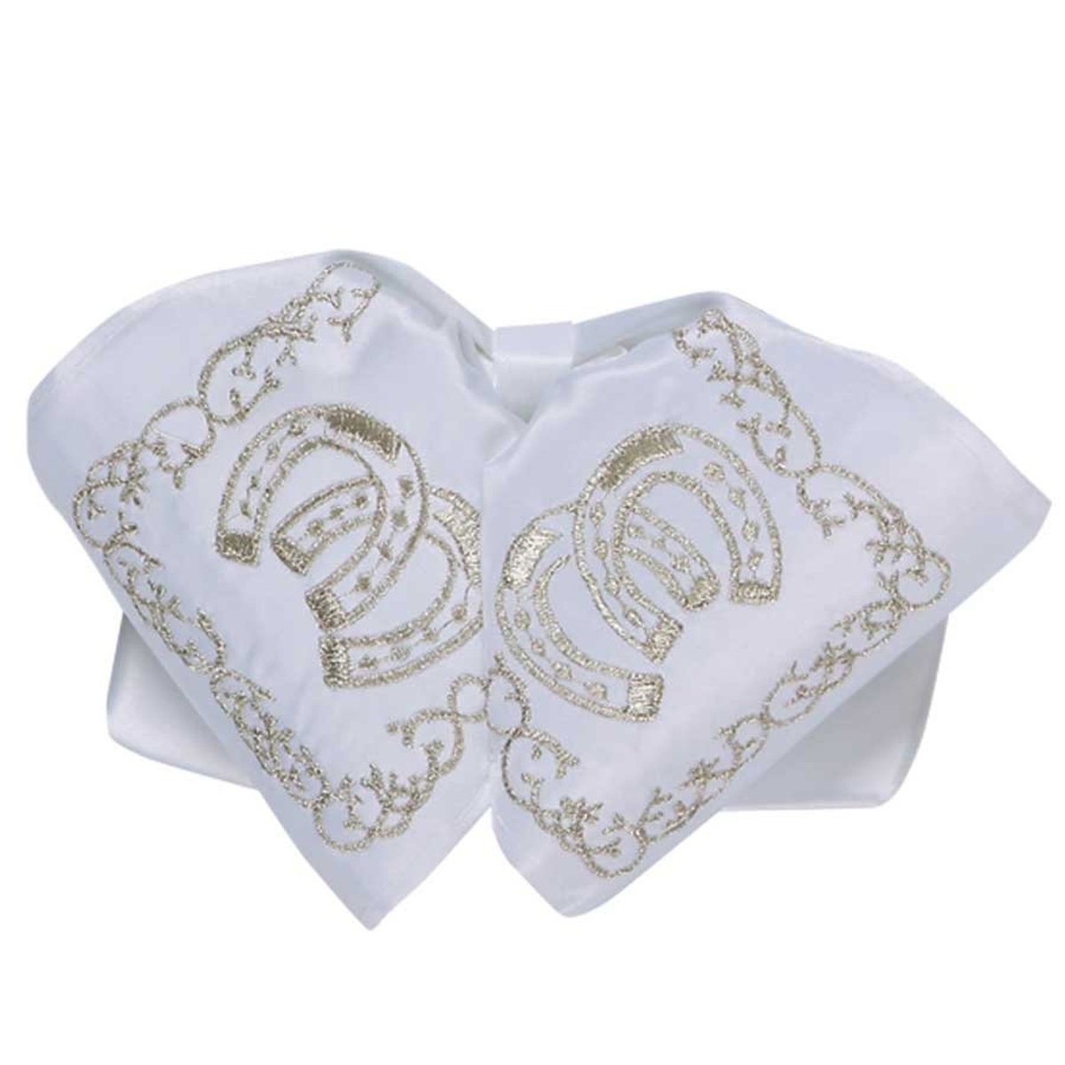 Moño Charro Bordado Color Blanco con Herraduras Hilo Plateado GEN-600120 - Impormexico