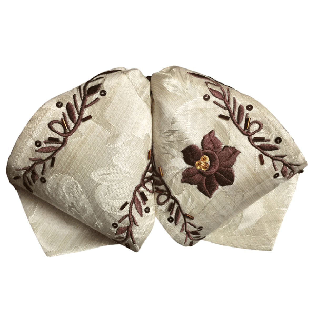 Moño Charro Bordado Color Marfil con Flor Cafe Bordado WD-976 - White Diamonds Boots