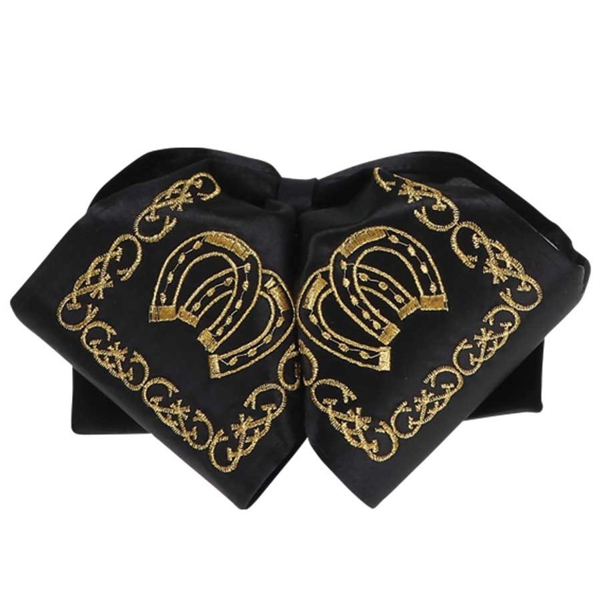 Moño Charro Bordado Color Negro con Herraduras Hilo Dorado GEN-600129 - Impormexico