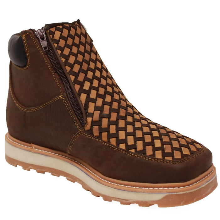 Petatillo Square Toe Double Density Work Boots Brown with Doble Zipper - Hooch Boots