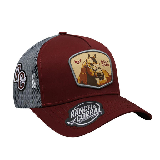 Ranch & Corral Trucker Hat with Horse, Burgundy - Hooch