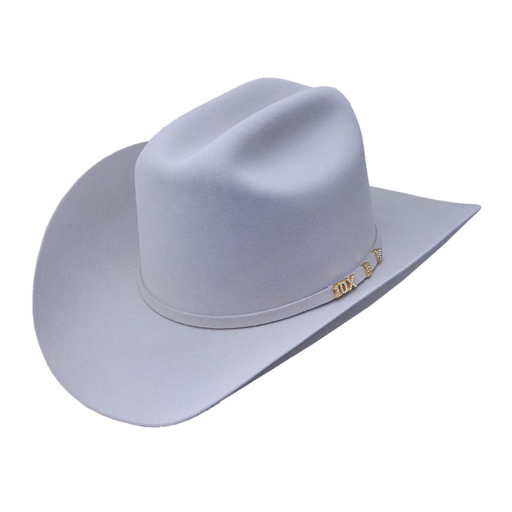 Platinum Silver Serratelli 10X felt western hat with traditional cattleman crown and premium wool blend