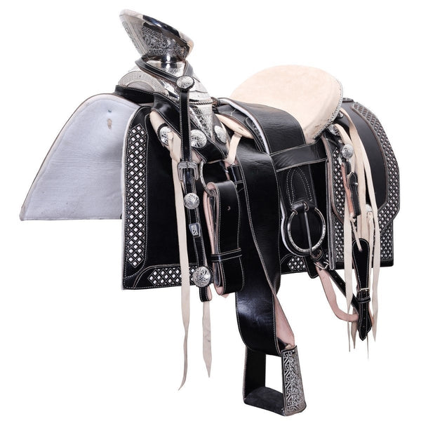 Mexican Charro Horse Saddle Leather Silla de Montar Fuste Embroidered