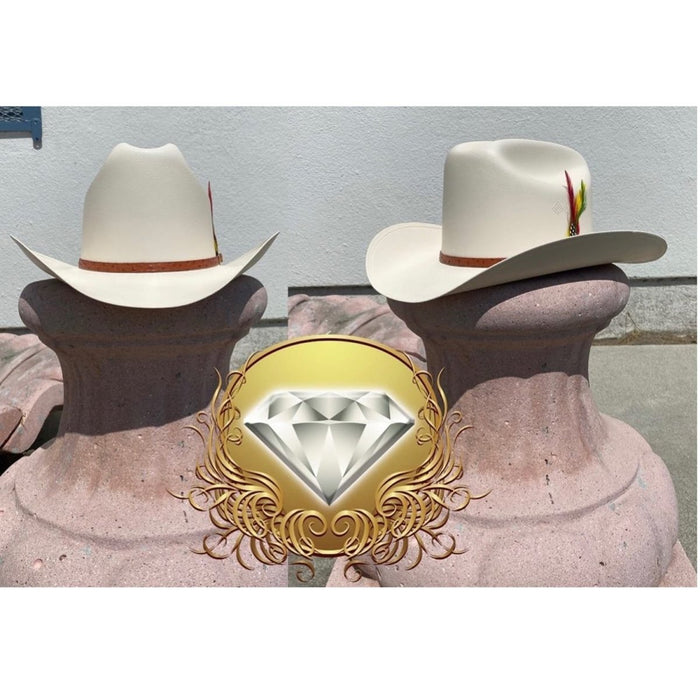 Sombrero Calidad 5,000X Horma Los Dos Carnales Copa Alta con Plumas WD-5K2C - White Diamonds Boots